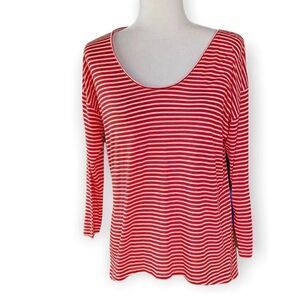 J. Crew Red and White Striped Tee SZ M